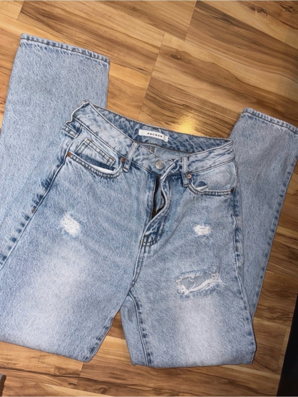 PacSun Light Wash Blue Distressed Mom Jeans